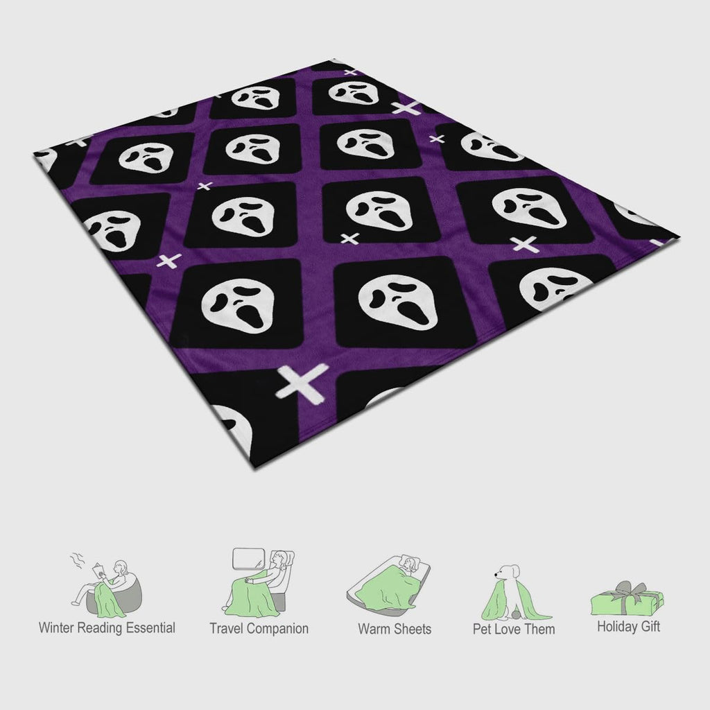YWZDS Spooky Face Throw Blanket, Purple and Black, Halloween Ghost Blankets Fuzzy Gifts for Sofa Couch Bedroom (30 x 40 inch)