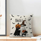 Halloween Pillow Covers 18 x 18 Inch Set of 2 Hey Boo Ghost Spooky Jack-O'-Lantern Pumpkin Throw Pillows Outdoor Decorative Black Cat Bats Pillowcases Linen Cushion Cases for Home Bed Sofa Couch