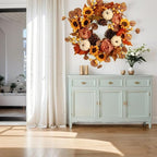 Artificial Fall Autumn Wreath 22 in with Sunflower,Peony,Pumpkin, Eucalyptus Leaf for Front Door Thanksgiving Wreaths Wall Window Harvest Festival Celebration