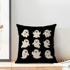 Sorktse Halloween Pillow Covers 18 x 18 Inch Set of 2 Cute White Ghost Throw Pillows Outdoor Decorative Holiday Black Pillowcases Linen Cushion Cases for Farmhouse Home Bed Sofa Couch