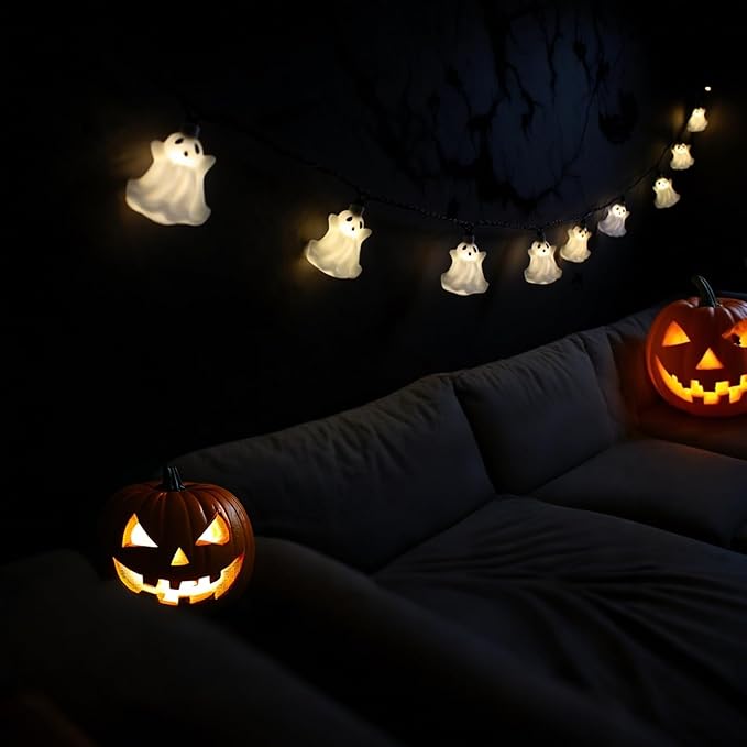 8.5FT Halloween Ghost String Lights Outdoor, Fairy Decorations Lights with 12 LED Bulbs, Waterproof Halloween Decor Hanging String Lights for Bedroom Yard Party Garden Window, Ghost
