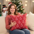 Auomily 2 Pack Christmas Pillow Covers 18x18, Chenille Double-Sided Snowflake & Christmas Tree Decorative Throw Pillow Cases, Soft Farmhouse Holiday Cushion Covers for Sofa Couch Bed(Red,18x18)