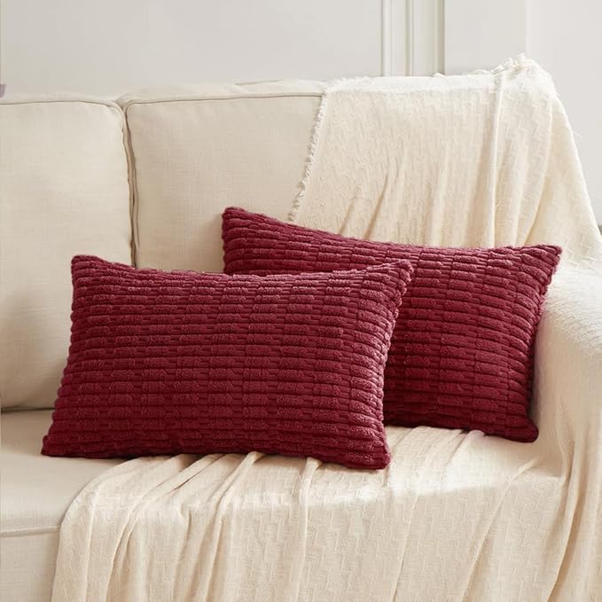 Fancy Homi Christmas Wine Red Decorative Throw Pillow Covers 14x24 Inch for Living Room Couch Bed Sofa, Modern Farmhouse Boho Home Decor, Soft Corduroy Burgundy Square Cushion Case 35x60 cm