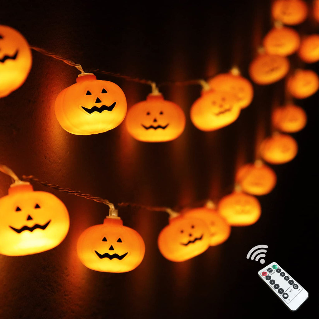 Runleo Halloween Decorations Pumpkin String Lights, 30 LED 16.4 FT 8 Modes Timer 3D Waterproof Orange Jack-O-Lantern Battery Operated Decorative Twinkle Lights for Indoor Bedroom Camper Party Decor