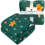 PAVILIA Christmas Gingerbread Throw Blanket | Green Holiday Christmas Fleece Blanket | Soft, Plush, Warm Winter Cabin Throw, 60x80 (Green Gingerbread)