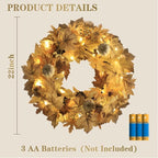 Realistic Fall Wreath with Lights, 22" Fall Wreaths for Front Door with Pumpkins Fall Leaves Berries Pine Cones,Autumn Wreath Fall Decorations for Home Thanksgiving Halloween Decorations for Wall Door