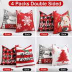 TOYPOPOR Christmas Decorations, Double Sided Throw Pillow Covers 18x18 Inches Set of 4, Christmas Tree, Snowflakes, Merry Christmas, Snowman Reindeer Cushion Case for Farmhouse Home Holiday Decor