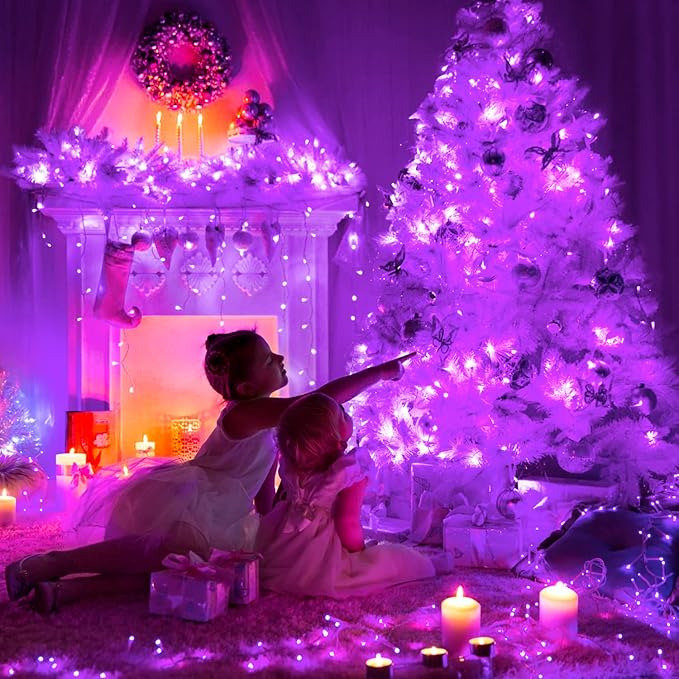 JMEXSUSS 600 LED Purple Christmas Lights Outdoor Indoor, 168ft Purple LED Christmas Tree Lights Plug in, Deep-Violet Fairy String Lights for Outside Patio Fireplace Party Xmas Decorations