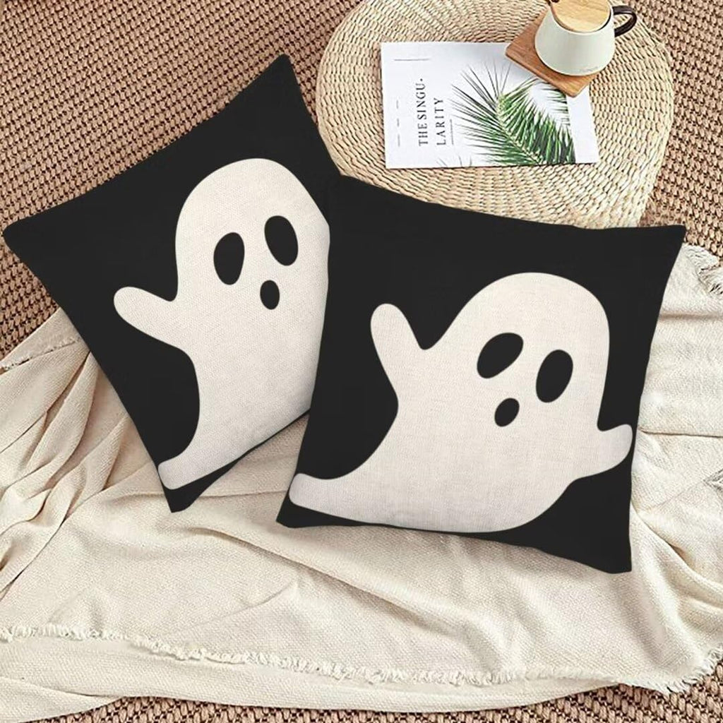 Sunshineyan Halloween Pillow Covers 18X18 Inch Set of 2 Black White Ghost Decor Throw Pillow Covers Halloween Cushion Cases Farmhouse Decorative Outdoor Pillow Covers for Couch Home Sofa Living Room