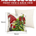 Aursaos Merry Christmas Hello Winter Holiday Pillow Covers 18x18 Set of 4, Red Gnome Green Tree Snowflake Decorative Throw Pillow Case for Couch Sofa Living Room
