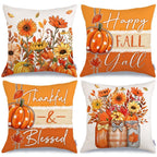 GEEORY Fall Sunflower Pumpkin Thanksgiving Pillow Covers 18x18 Set of 4
