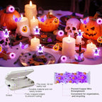 Halloween String Lights, 16 ft 50 LED Pumpkin Bat Eyes Ghost Battery Operated Lights for Lawns Garden Outdoor Holiday Party Halloween Decorations (1 Pack)
