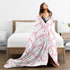 PDDCWAY Pink Halloween Blanket 40"x50" Cartoon Ghost Fleece Throw Blanket for Bed Sofa Couch Kids Kawaii Cute Plush Blanket Pink Fuzzy Blankets Bedroom Flannal Blankets