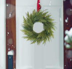 BINFEN 20” Green Faux Norfolk Pine Christmas Winter Wreath – Mixed with Real Touch Fake Cypress, Cedar & Spruce, Xmas Wreaths for Front Door Porch Mantel & Fireplace