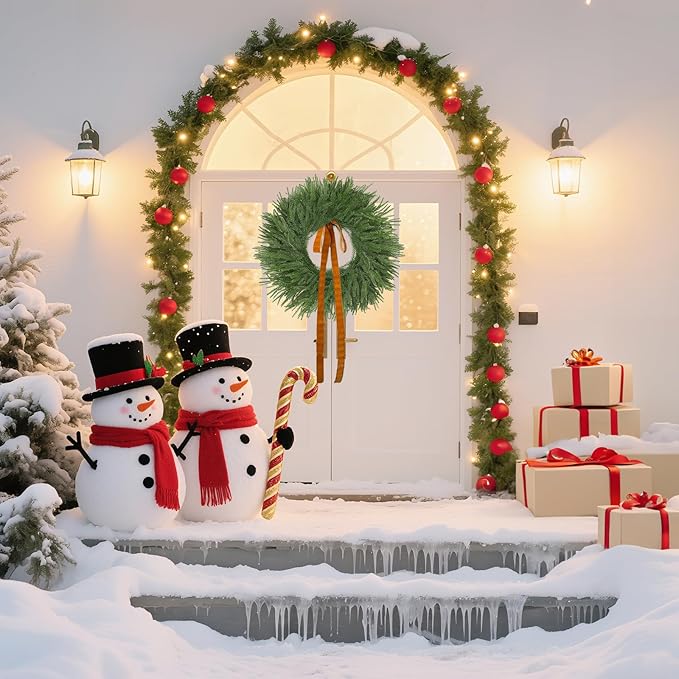 24" Norfolk Pine Wreath for Front Door, Real Touch Artificial Greenery Wreath Realistic Christmas Wreath for Wall,Fireplace,Windows,Indoor,Outdoor,Home,Holiday Decorations