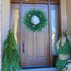 20 Inch Christmas Wreath for Front Door, Artificial Realistic Green Pine with Gold Pinecone, Door Wall Window Fireplace Party Decor