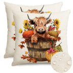 RABUSOFA Fall Outdoor Pillow Covers 18x18 Inch Waterproof Set of 2 Autumn Highland Cow Sunflower Farmhouse Decorations for Home Thanksgiving Pumpkin Decor Decorative Throw Pillow Cases for Patio Couch