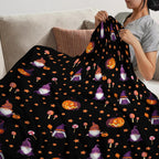 Halloween Blanket Cute Gnome Pumpkin Black Blanket Halloween Lightweight Throw Blanket for Women Kids Soft Cozy Fleece Couch Living Room 40x50 inches