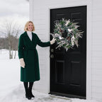 Winter Wreaths for Front Door Outside- 24 Inch Outdoor Christmas Wreath with White Owl,Pine Cones,Cedar and White Berries,Artificial Snowy Winter Decorations for Home Farmhouse Door Decor