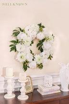 WELL KNOWN Fall & Winter White Wreaths for Front Door, Silk Aritificial Peony Wreath for Front Door Porch, Indoor Wall Window Home Decor, Farmhouse Thanks Giving Christmas Party Wediing Decor & Gift