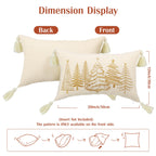 Lewondr Christmas Pillow Cover, 12x20 Inch 1PCS Soft Canvas Embroidery Trees Brown White Decorative Pillow Cover with Tassel Luxury Throw Pillow Case for Bed Home Decor Living Room, Beige