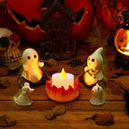 SOMITO 2025 Ghost Campfire Nightlight, Spooky Ghost Halloween Decorations Indoor, Cute Halloween Ghost Figurine, Funny Halloween Decor for Home Mantel Tabletop Party (with Cat and Dog)