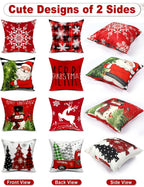 Double-Sided Print Christmas Pillow Covers 20''x20'', Set of 4, 8 Christmas Patterns Christmas Tree, Snowman, Snowflakes, Merry Christmas, Deer, Santa Claus,Truck, Let It Snow, Soft Linen Material
