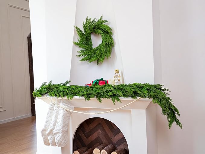 22" Real Touch Cypress Pine Wreath Christmas Wreath for Doors Walls Windows Porches Outdoor Indoor Christmas Decorations Xmas Decor