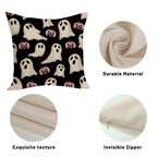 Halloween Pillow Covers 18x18 Inch Set of Black Pink Ghost Pumpkin Throw Pillow Covers Outdoor Decor,Autumn Halloween Decoration Ghost Farmhouse Linen Decorative Cushion Cover for Sofa Couch