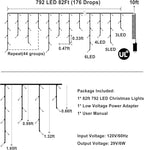 792 LED Christmas Lights with 176 Drops,82ft 8 Modes Fairy Hanging String Lights with Timer Waterproof, Plug-in Christmas String Lights for Holiday Wedding Party Christmas Decorations (Multicolor)