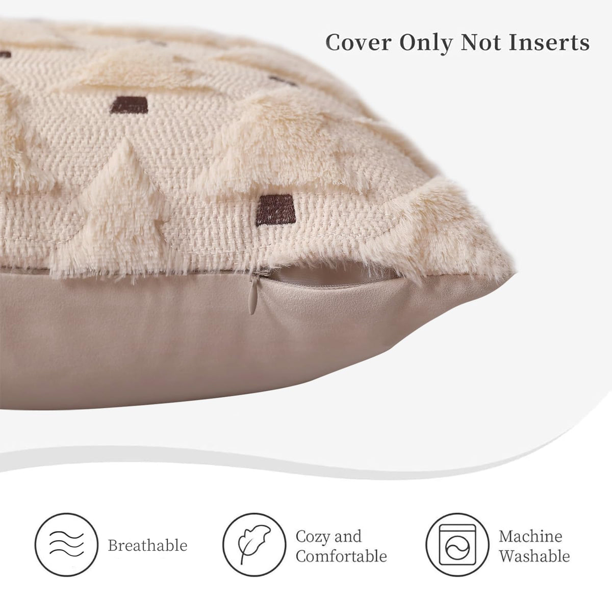HDVUHKI Christmas Throw Pillow Covers 18x18 inch Set of 4, Beige Xmas Tree Holiday Winter Living Room Soft Fluffy Plush Faux Fur Wool Decorations for Sofa Couch Bed