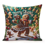 Throw Pillow Cover 20x20 Inch,Gingerbread Man Woman Dancing With Words Merry Christmas Spelled With Gingerbread Men Throw Pillow Case,Home Decor Cushion Covers for Sofa Living Room Couch Bed