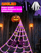 LCHUANG Spider Webs Halloween Decorations Lights - 250 LEDs Outdoor Halloween String Lights with 60" Light Up Spider,8 Modes Remote Control 16.4Ft Spiderweb,Waterproof (Orange+Purple)