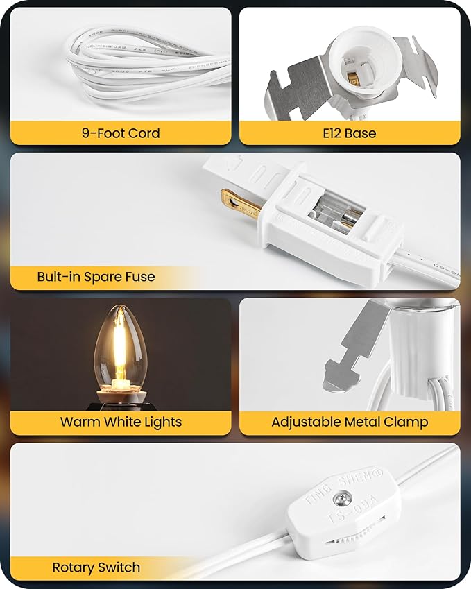 2Pack Christmas Village Lights, Decoration String Lights 12Ft with 6 C7 LED Bulbs, Warm White, with Socket and Switch, for Christmas Snow House,Pumpkin Crafts,Holiday Decoration W04VLP205