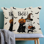 Halloween Pillow Covers 18 x 18 Inch Set of 2 Hey Boo Ghost Spooky Jack-O'-Lantern Pumpkin Throw Pillows Outdoor Decorative Black Cat Bats Pillowcases Linen Cushion Cases for Home Bed Sofa Couch