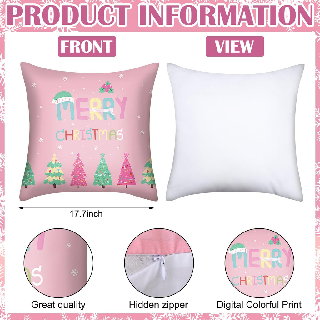 HunnmingRe 6 Pcs Pastel Christmas Throw Pillow Covers 18 x 18 Inch Pink Nutcracker Xmas Trees Truck Pillow Case Soft Candyland Cushion Case Pastel Pink Christmas Decor for Home Couch Sofa Bed Chair
