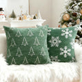 Auomily Soft Chenille Christmas Pillow Covers 18x18 Set of 2, Reversible Snowflake & Tree Pattern, Thick & Cozy Farmhouse Holiday Cushion Cases with Hidden Zipper for Sofa Couch Bed(Green,18x18)