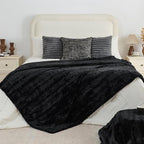 Krifey Black Faux Fur Blanket for Bed, 3D Marble Texture Soft Cozy Fuzzy Plush Thick Warm Blanket, Faux Rabbit Fleece, Christmas Birthday Gifts for Men Dad, Cool Black, 60x80in