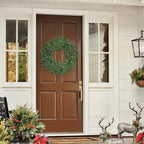 24 Inch Pine Wreath Christmas Wreaths for Front Door, Real Touch Pine Wreath with Red Berries Artificial Green Wreaths for Walls Windows Porches Farmhouse Indoor Outdoor Home Decor