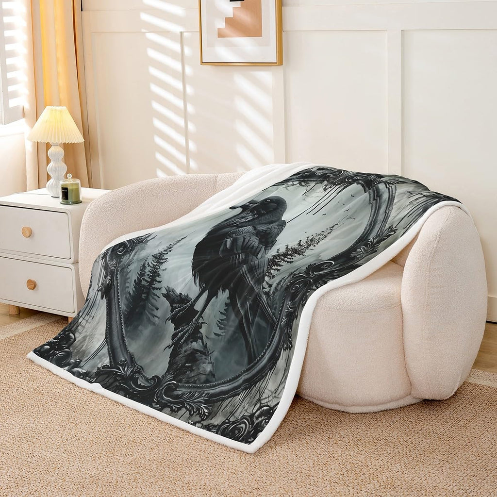 Erosebridal Halloween Crow Fuzzy Plush Throw Black Raven Bird Animal Fleece Blanket Gothic Retro Halloween Sherpa Blanket Woodland Wildlife Crow Decor Throw 50"X60" for Kids Teen Adults Bed Couch