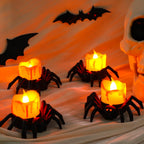 Vellibring 6PCS Halloween Spider Tea Lights Decoration, Halloween Flameless LED Candle Holder Lights Battery Operated for Halloween Party Table Home Spooky Decor (Orange)