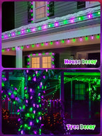 2 Pack 100LED Purple and Green C9 Halloween Lights Indoor Outdoor, 66 FT String Lights Extendable Waterproof Plug in LED Strawberry Lights Halloween Decorations for Black Tree Garden Patio Party Yard