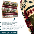 PAVILIA Premium Christmas Sherpa Throw Blanket, Green Red Cabin Design with Reindeer Print, Ultra Soft Reversible Fleece & Sherpa 50x60 Cozy Winter Blanket, Cozy Christmas & Holiday Decor