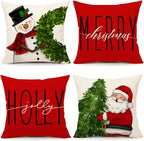 PSDWETS Christmas Pillow Covers 18x18 Inch Set of 4 Christmas Decorations Santa Claus Snowman Pillows Winter Holiday Throw Cushion Case for Couch Sofa