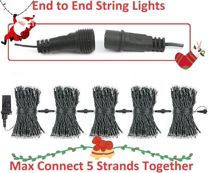 2-Pack Connectable Christmas Lights Outdoor, Total 164FT 400LED Christmas String Lights Waterproof with 8 Modes & Timer, Green Wire Twinkle Lights for Xmas Tree Decorations Outdoor Indoor, Red