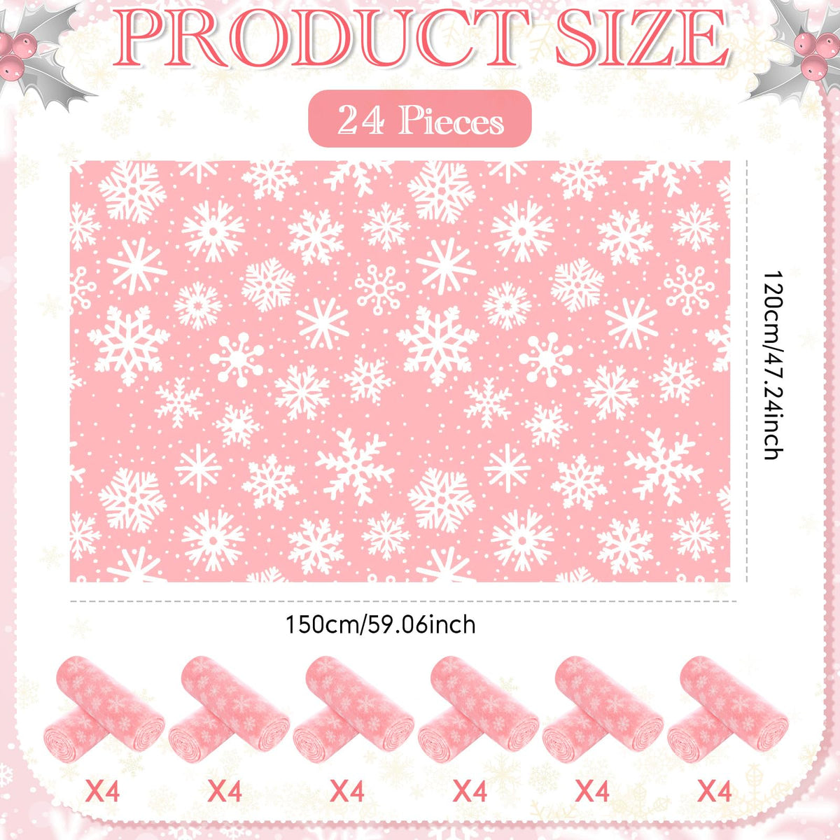 Moukeren 24 Pcs Christmas Snowflake Throw Blanket Bulk, 59 x 47 Inch Xmas Winter Throw Blanket Christmas Warm Soft Cozy Fleece for Home Bedding Couch Chair Gift (Pink)