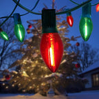 25Ft C9 LED Christmas Lights Outdoor Indoor, Clear Red Green Vintage String Lights, Connectable Dimmable Holiday Decor for Xmas Tree Roofline Patio Backyard Cafe, 25 Bulbs