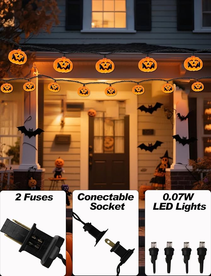 8.5Ft LED Halloween Lights Pumpkin String Lights with 10 Smiling Jack O Lantern Pumpkin Lights, Orange Jack O Lantern for Home Party Yard Porch Indoor Outdoor Decor Halloween Decorations