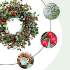 Idyllic Christmas Wreath for Front Door,20" Winter Wreath with Pine Cones Red Berries and Eucalyptus, Winter Decorations for Everyday Farmhouse Window Outdoor/Indoor