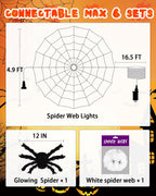 Halloween Decorations Spider Web Lights String Lights for Home, 4.9FT 96LED Waterproof Plugin Net Lights with 8 Modes & Timer, Light Up for Party Indoor Outdoor Garden Yard Haunted House(Orange)